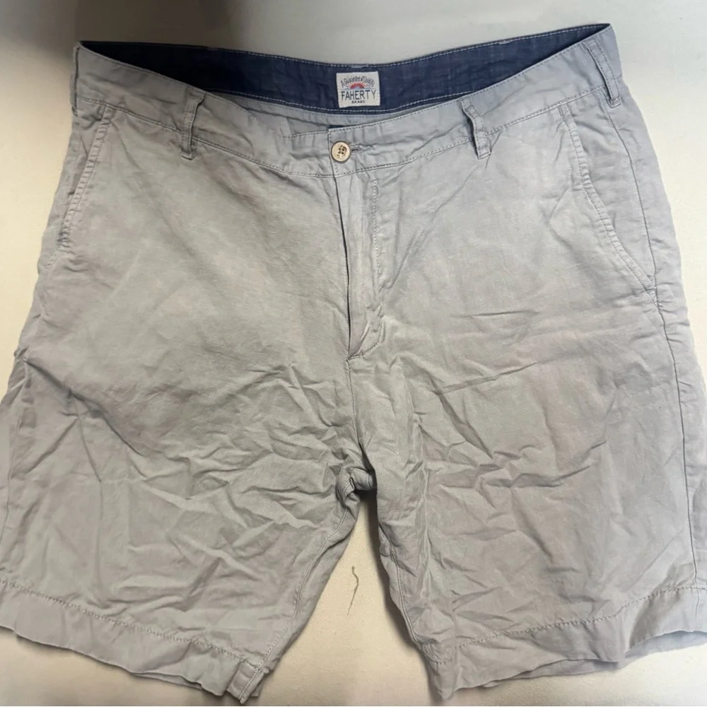Faherty Men's Light Gray Flat Front Linen Shorts